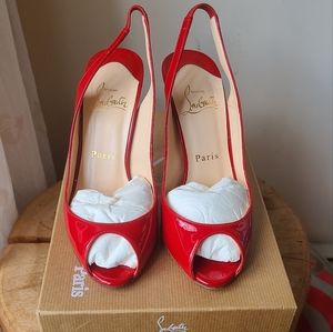 Christian Louboutin Red Patent Leather Slingback Heels